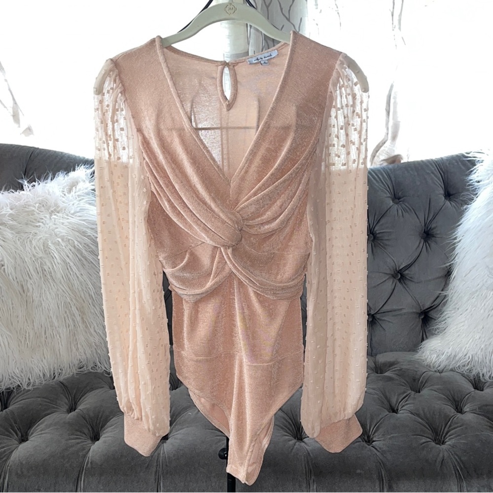 White Birch Peach Bodysuit with Sheer Sleeves